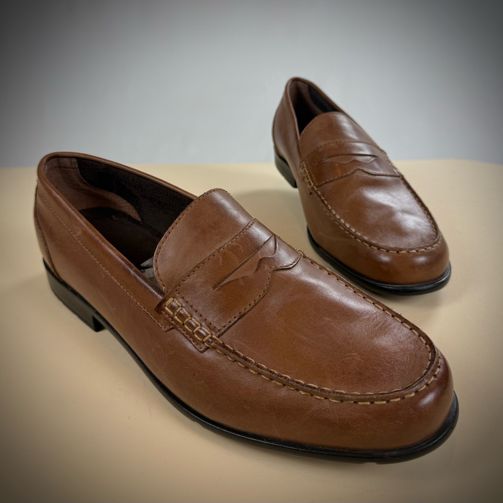Rockport Mens Leather Loafers Size 14 W Brown Slip-On Dress Shoes NWOT